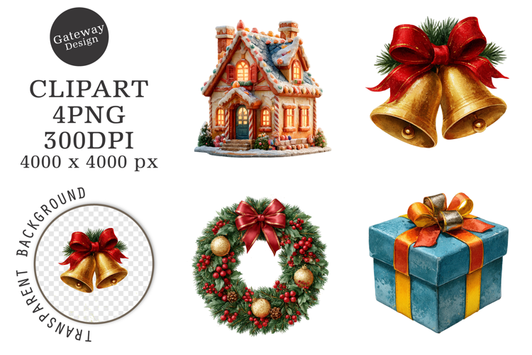 Watercolor Cute Christmas Clipart