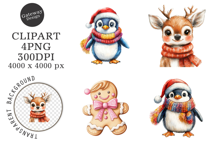 Watercolor Cute Christmas Clipart