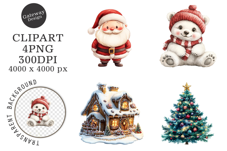 Watercolor Cute Christmas Clipart