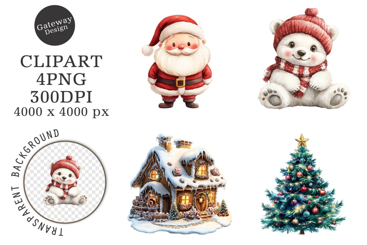 Watercolor Cute Christmas Clipart