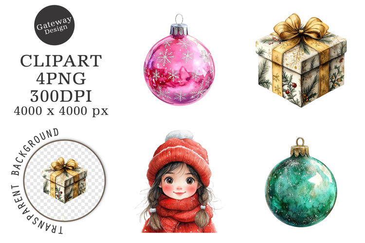 Watercolor Cute Christmas Clipart