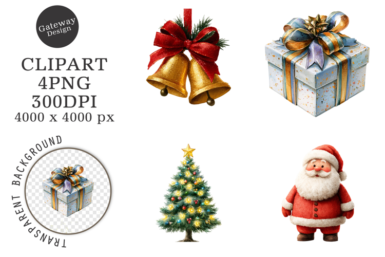 Watercolor Cute Christmas Clipart