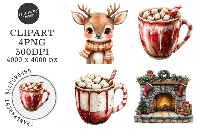 Watercolor Cute Christmas Family Clipart
