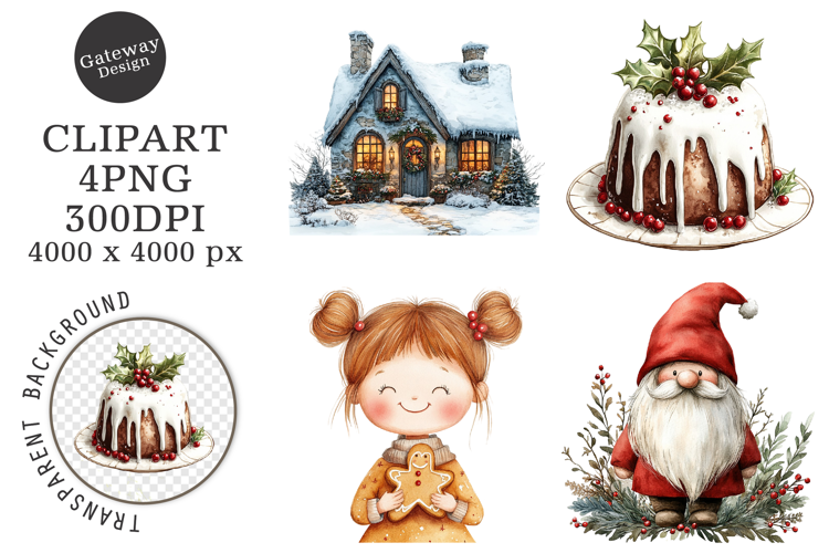 Watercolor Cute Christmas Family Clipart