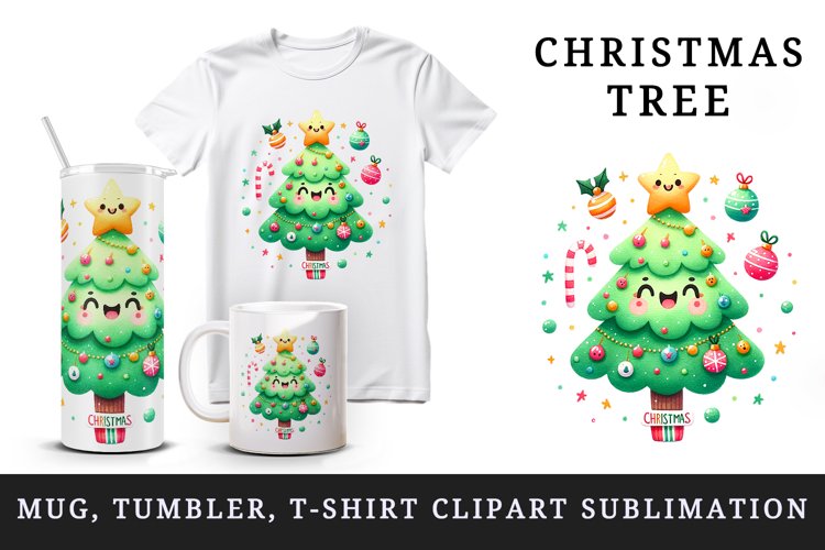 Watercolor cute Christmas tree fun star Merry Christmas quote print 20 oz tumbler skinny mug wrap clipart t-shirt sublimation printable design