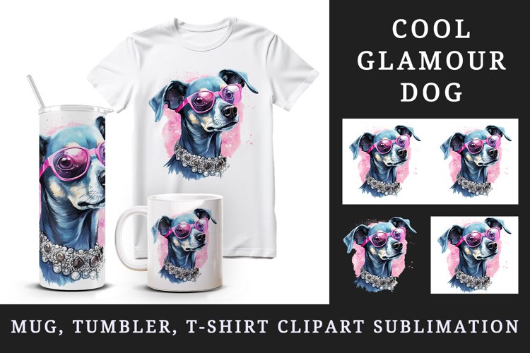Watercolor cute cool glamour dog funny superstar animal sunglasses print 20 oz tumbler skinny mug wrap clipart t-shirt sublimation printable design