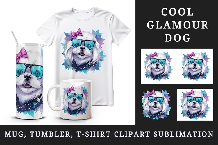 Cute cool dog tumbler, mug wrap, clipart sublimation design