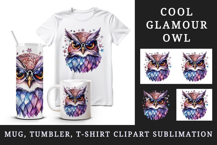 Cute cool owl tumbler, mug wrap, clipart sublimation design