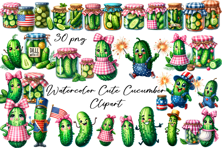 Cucumber clipart, Funny Pickle clipart, Cartoon Pickle Art