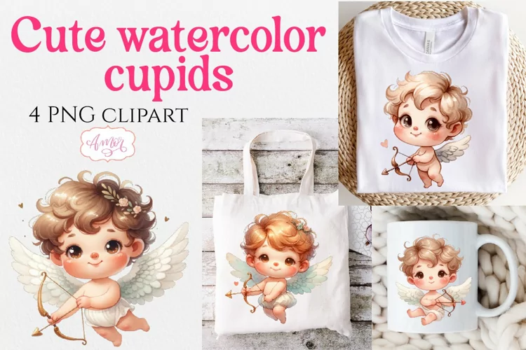 Watercolor cute cupid PNG clipart | Valentine's Day clipart