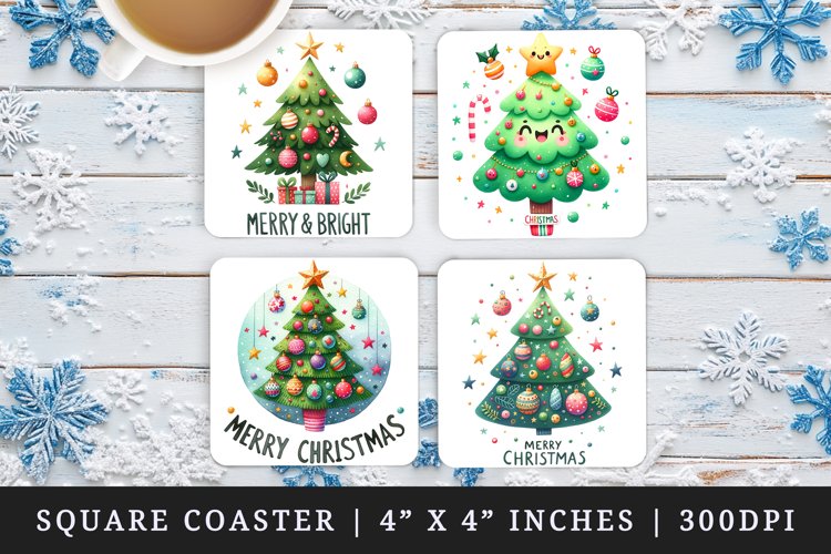 Christmas tree square coaster sublimation design, coasters