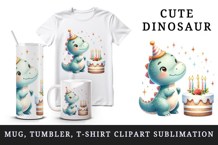 Cute dinosaur birthday tumbler mug wrap clipart sublimation