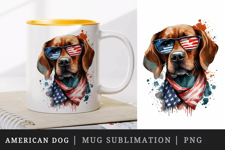 American Patriotic dog mug, cup wrap sublimation design png