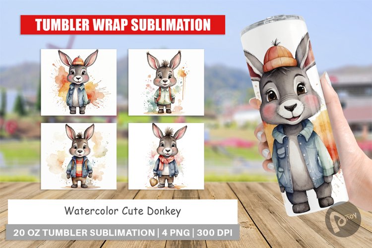 Tumbler Wrap Watercolor Cute Donkey