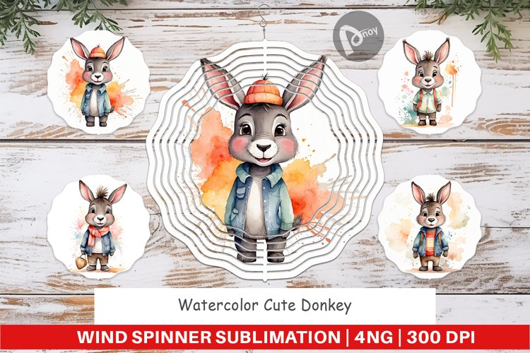 Wind Spinner Watercolor Cute Donkey