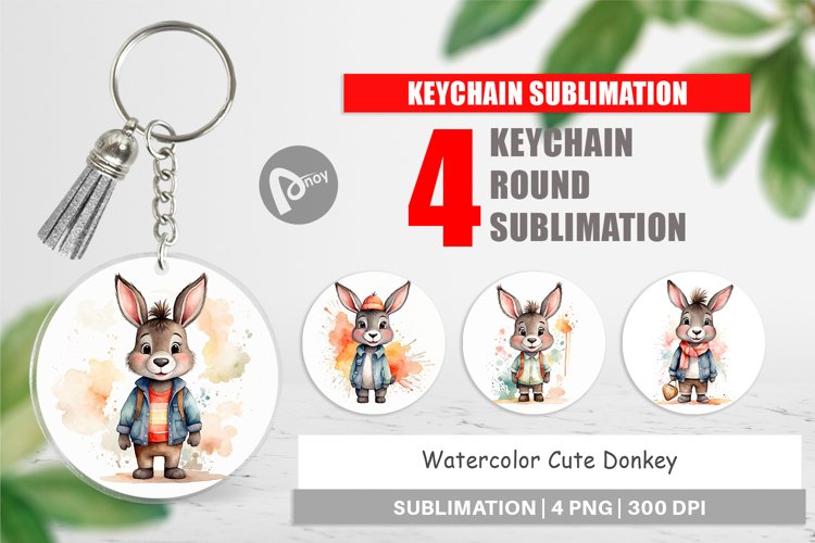 Keychain Watercolor Cute Donkey