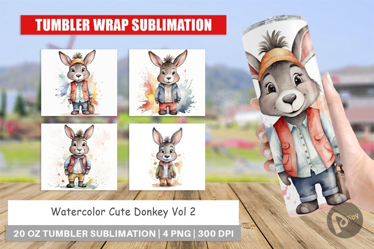 Tumbler Wrap Watercolor Cute Donkey