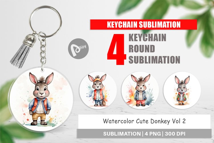 Keychain Watercolor Cute Donkey