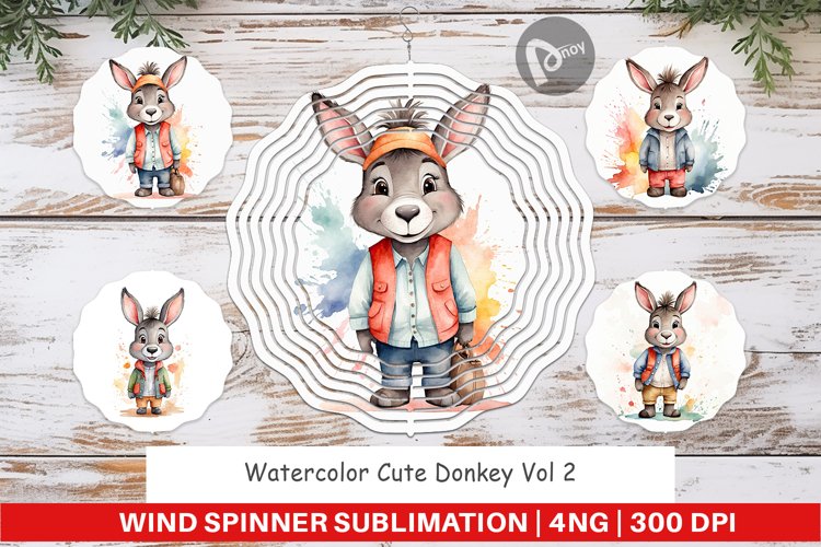 Wind Spinner Watercolor Cute Donkey