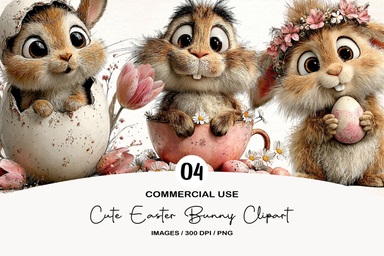 Watercolor Cute Easter Bunny Clipart