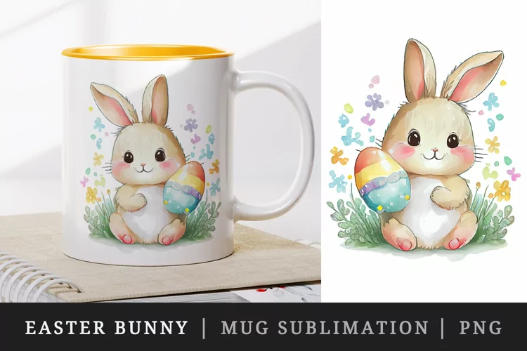 Cute Easter Bunny mug, coffee cup wrap sublimation design