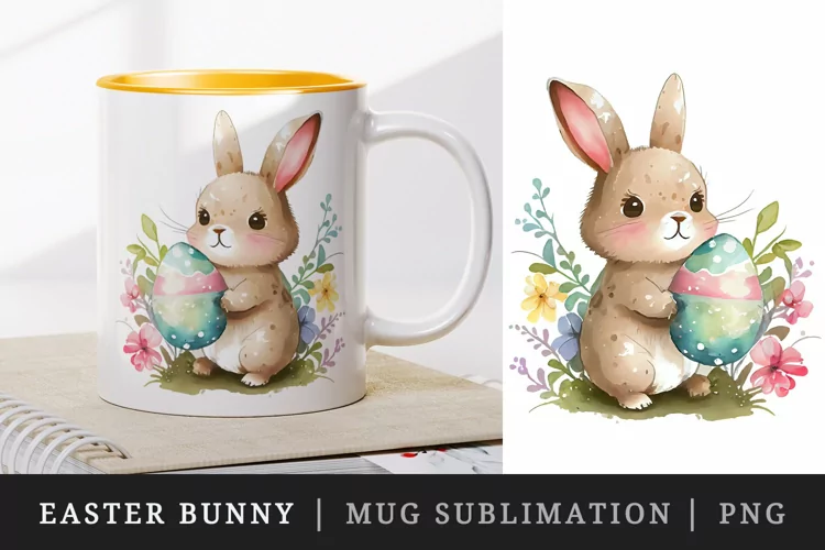 Cute Easter Bunny mug, coffee cup wrap sublimation design