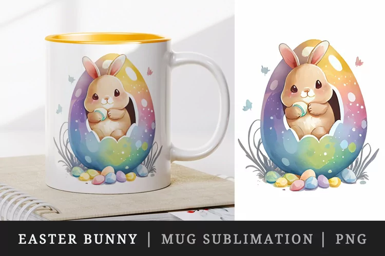 Cute Easter Bunny mug, coffee cup wrap sublimation design
