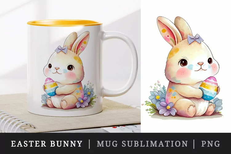 Cute Easter Bunny mug, coffee cup wrap sublimation design