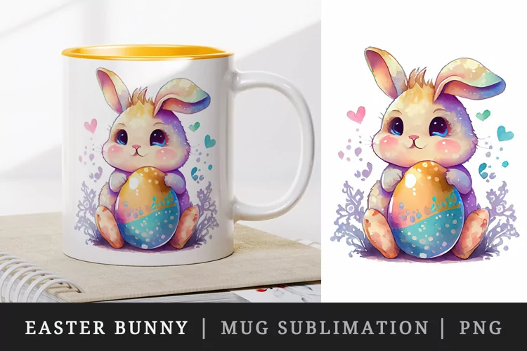 Cute Easter Bunny mug, coffee cup wrap sublimation design