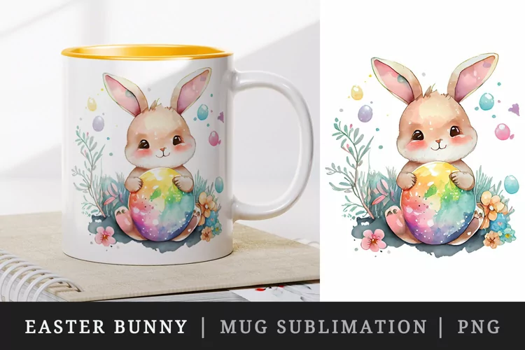 Cute Easter Bunny mug, coffee cup wrap sublimation design