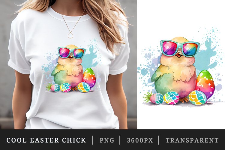 Watercolor cool easter chick t-shirt sublimation design png example image 1