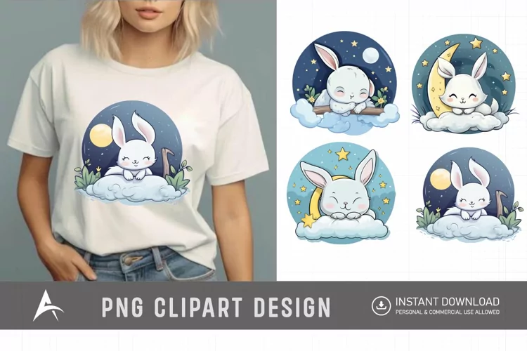 Watercolor Cute Easters Sleep on Moon Clipart