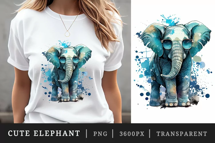 Watercolor cool elephant t-shirt sublimation print design
