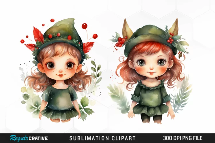 Watercolor Cute Elf Exquisite Clipart
