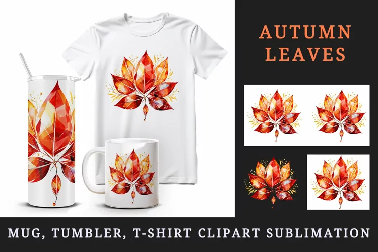 Autumn leaves tumbler, mug wrap, clipart sublimation design