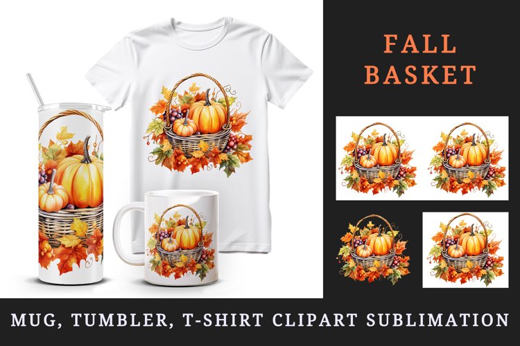 Fall basket tumbler, mug wrap, clipart sublimation design