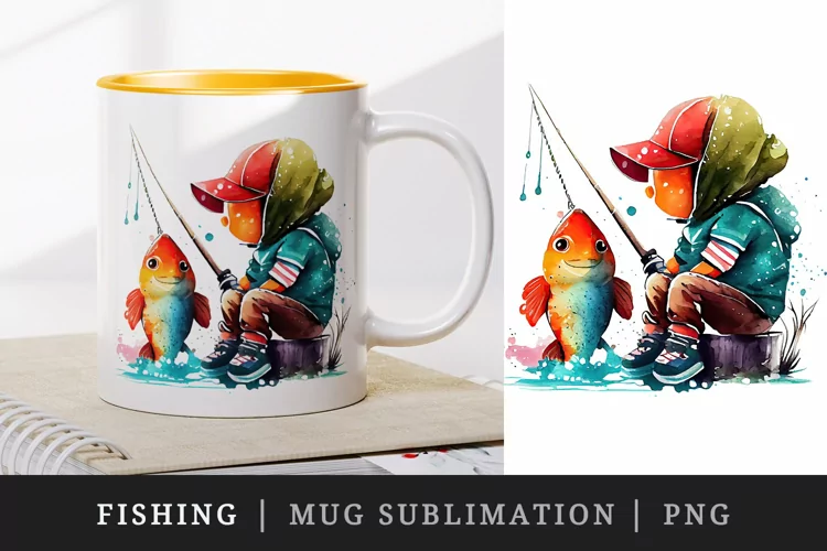 Fisherman fishing mug, cup wrap sublimation print design png