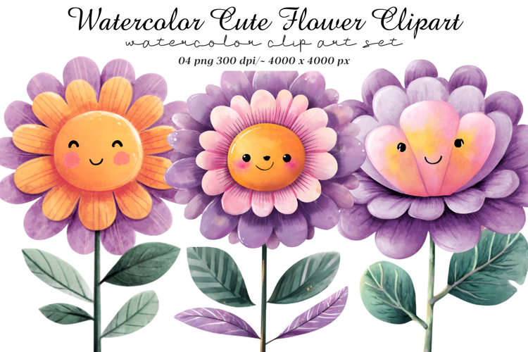 Watercolor Cute Flower Clipart