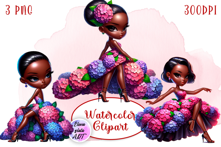 Watercolor Cute flowers Princess Clipart png