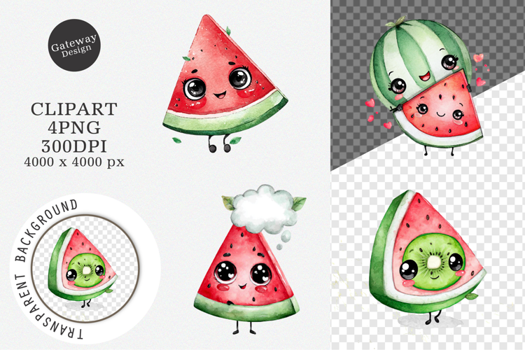Watercolor cute fruits clipart, cute fruits PNG