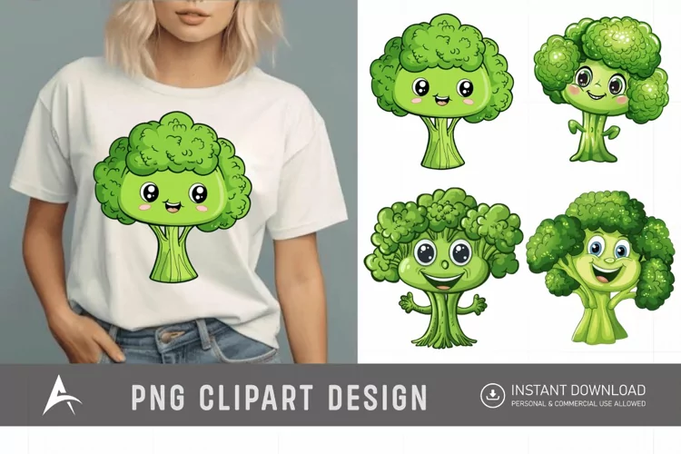 Watercolor Cute Funny Broccoli Vegetable Clipart