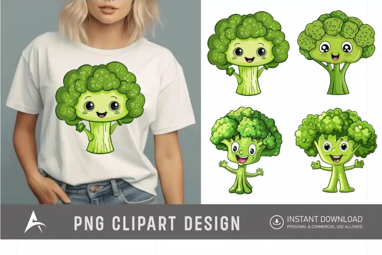Watercolor Cute Funny Broccoli Vegetable Clipart