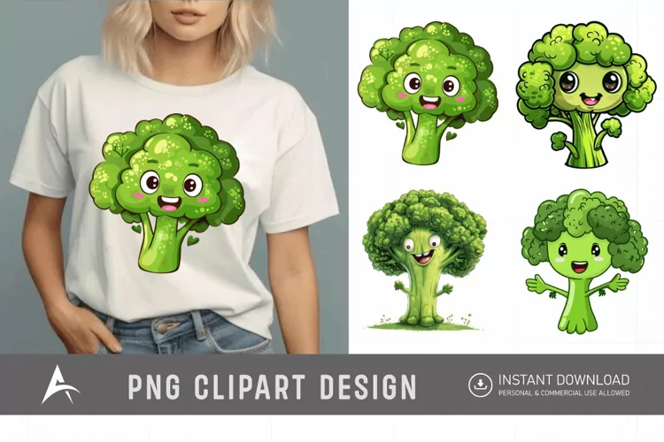 Watercolor Cute Funny Broccoli Vegetable Clipart