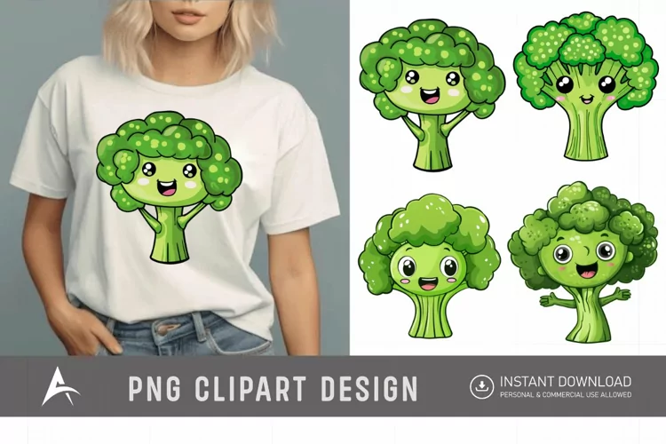 Watercolor Cute Funny Broccoli Vegetable Clipart