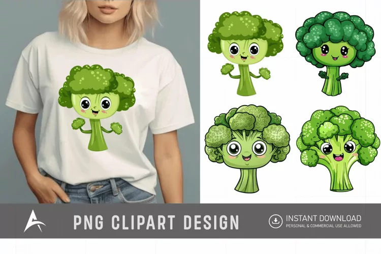 Watercolor Cute Funny Broccoli Vegetable Clipart