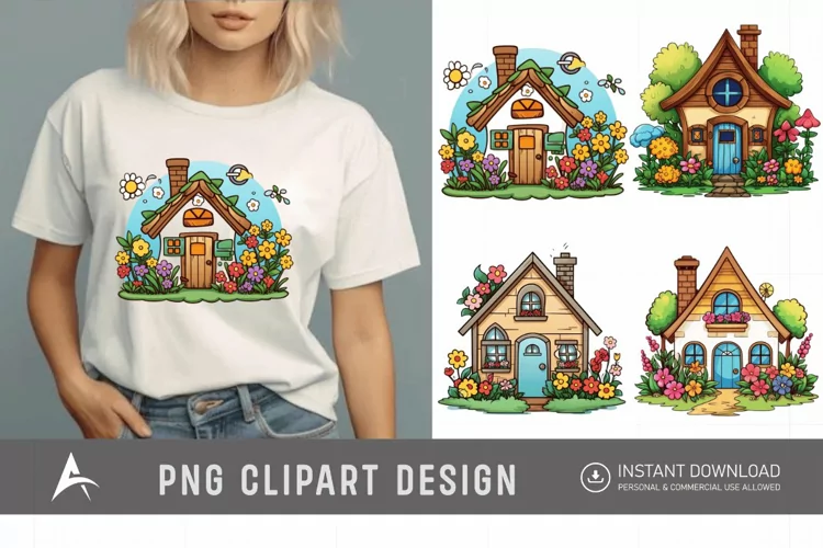 Watercolor Cute Garden Houses Clipart