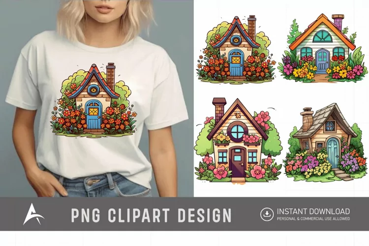 Watercolor Cute Garden Houses Clipart