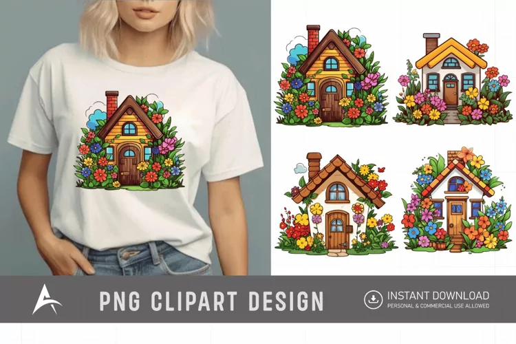 Watercolor Cute Garden Houses Clipart