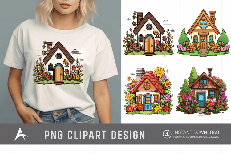 Watercolor Cute Garden Houses Clipart