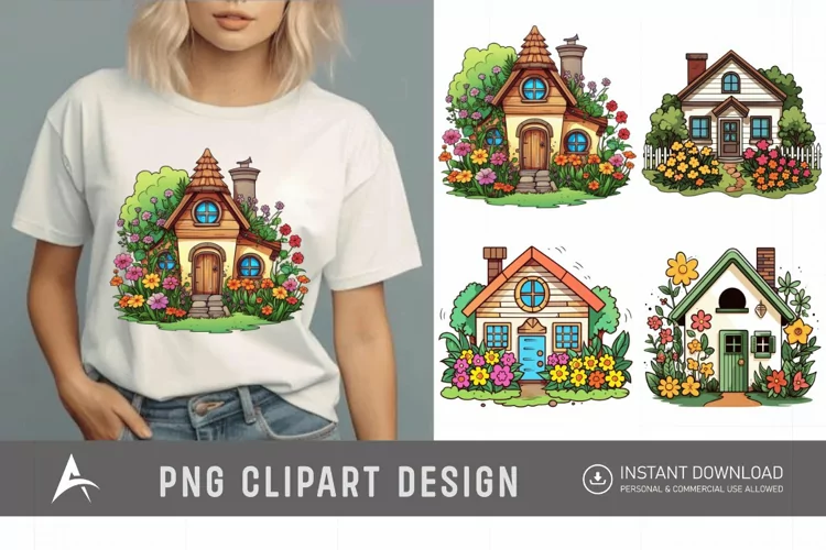 Watercolor Cute Garden Houses Clipart